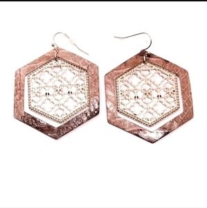 Leather & Gold Tone Filigree Earrings NWOT